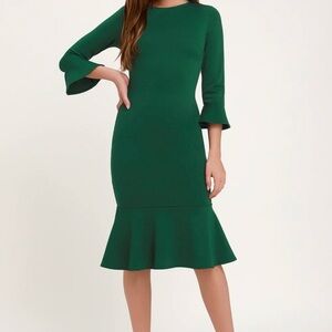 Eloquii Green Ruffled Sheath Dress with Bell Sleeves Sz-16